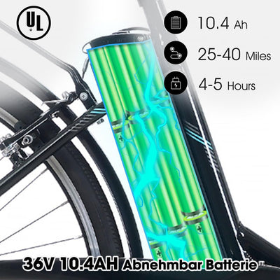 HILAND 28 Zoll Elektrofahrrad, 7-Gang E-Citybike mit 10.4Ah 250W Alu-Rahmen, 700c Elektrofahrrad mit Gepäckträger, E-Fahrrad für Männer Frauen, Schwarz