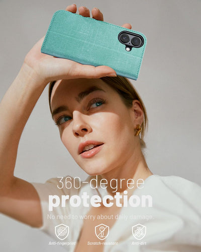 OCASE iPhone 16 Plus Hülle Handyhülle Premium PU Leder, Kartenfach Standfunktion, RFID Grhutzhülle Klapphülle Handytasche Lederhülle Kompatibel für iPhone 16 Plus (6,7 Zoll) Denim Grüne