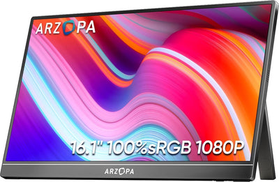 ARZOPA 16.1'' 144Hz Tragbarer Monitor mit Einem Standfuß, 100% sRGB 1920×1080P FHD HDR 144HZ Gaming Monitor, Ultra-dünn - Augenschutz-Externer Zweiter Bildschirm für Laptop/PC/Mac/PS3/4/5/Xbox - Z1FC