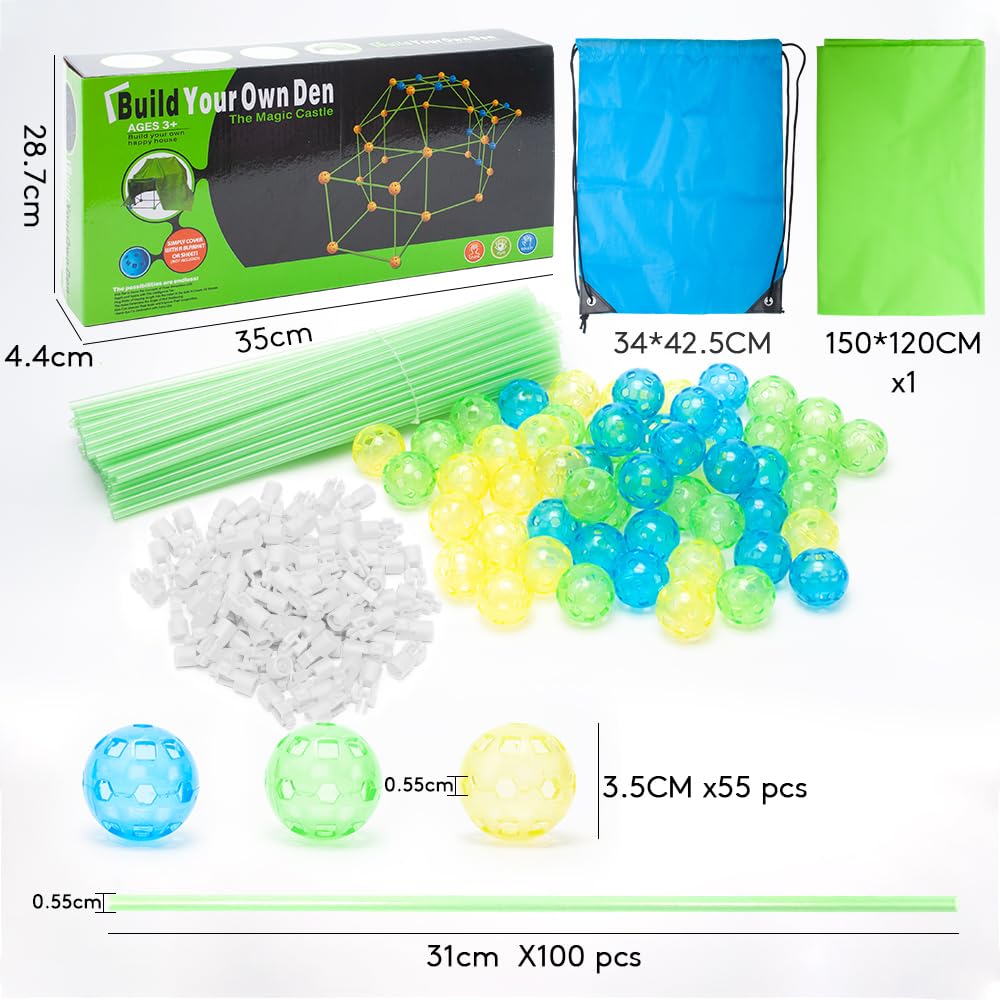 höhle Bauen Kinder,155PCS Im Dunkeln Leuchtendes Creative forts kit,DIY höhle konstruktionsspielzeug für 3 4 5 6 7 8 9 Jahre alt Junge & Mädchen,Indoor Outdoor bauspielzeug