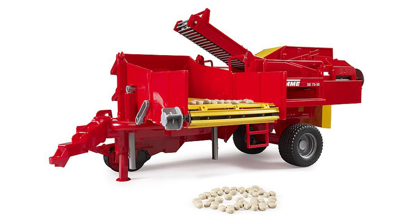 bruder 02130 - Grimme SE 75-30 Kartoffelvollernter mit 80 Kartoffelimitaten - 1:16 Erntemaschine Anhänger Traktor Kartoffelernter