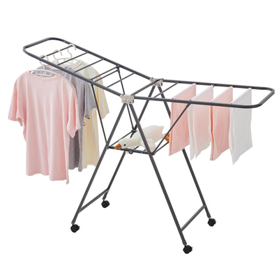 Kaixin Rabbit Zusammenklappbarer Wäscheständer，Und Habe 18 stangen，Räder können festgestellt Werden，Wäscheständer aus Metall，Rostschutzbehandlung，Kann drinnen und draußen verwendet Werden