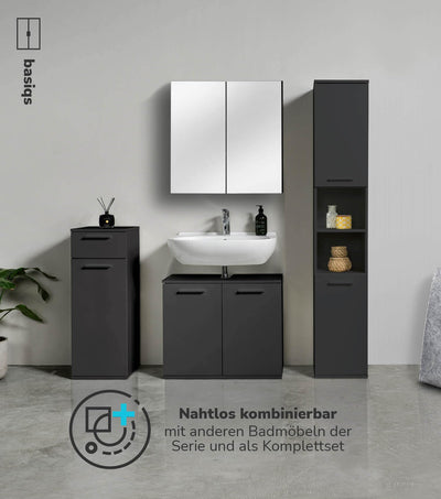mokebo® Waschbeckenunterschrank in Anthrazit-Schwarz 'Der Waschbär', Waschtischunterschrank oder Unterschrank fürs Waschbecken im Badezimmer, auch als Badezimmerschrank o. Badschrank 60x70x34 (HxBxT)