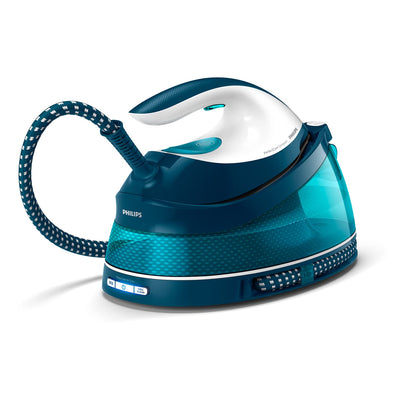 Philips PerfectCare Compact Dampfbügelstation – 6,5 Bar Pumpendruck, Dampfstoß bis zu 400 g, 1,5 l Wassertank, OptimalTEMP-Technologie, SteamGlide-Sohle, Kompakt, Schnelleres Bügeln (GC7844/20)
