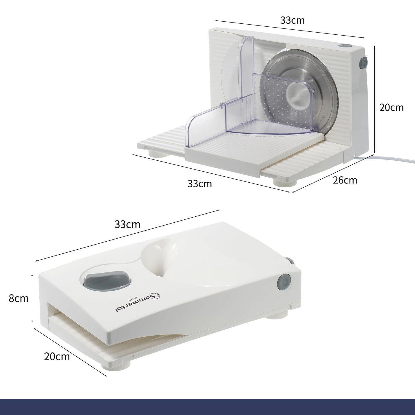 Sommertal Allesschneider AS170 150W Edelstahlmesser mit Wellenschliff, Klappbar platzsparend, elektrische Schneidemaschine Brotschneidemaschine, Profi Aufschnittmaschine Weiß 0-15mm