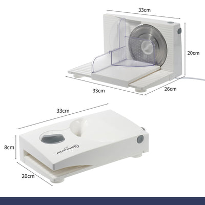 Sommertal Allesschneider AS170 150W Edelstahlmesser mit Wellenschliff, Klappbar platzsparend, elektrische Schneidemaschine Brotschneidemaschine, Profi Aufschnittmaschine Weiß 0-15mm