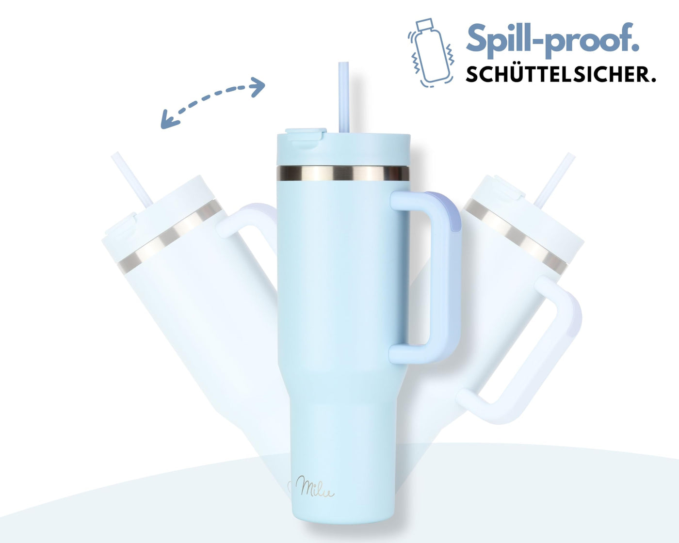 Milu Thermobecher 1200ml mit Strohhalm und Henkel 48h Eis/ 24h kalt/12h heiß Edelstahl Tumbler 40oz mit Griff Isolierbecher to go Isolierflasche Trinkflasche doppelwandig isoliert (Morning Blue, 1,2L)