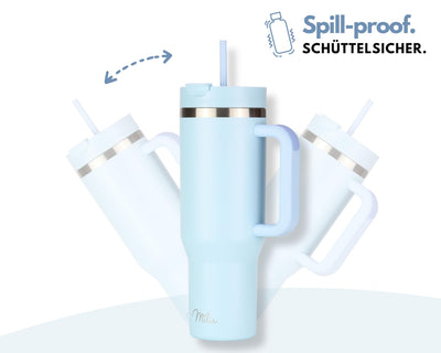 Milu Thermobecher 1200ml mit Strohhalm und Henkel 48h Eis/ 24h kalt/12h heiß Edelstahl Tumbler 40oz mit Griff Isolierbecher to go Isolierflasche Trinkflasche doppelwandig isoliert (Morning Blue, 1,2L)