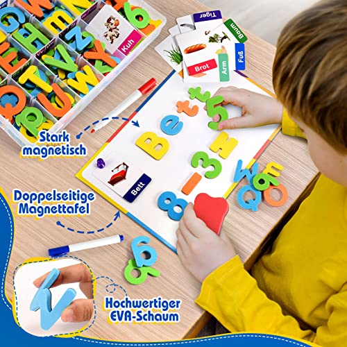 Jinxful Lernspiele ab 3 4 5 6 7 Jahre, Magnetische Buchstaben und Zahlen für Kinder Spielzeug ab 3-7 Jahre Junge Buchstaben Lernen Geschenk Mädchen 3 4 5 6 7 Jahre Montessori Spielzeug (199 Stück)