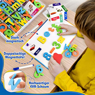 Jinxful Lernspiele ab 3 4 5 6 7 Jahre, Magnetische Buchstaben und Zahlen für Kinder Spielzeug ab 3-7 Jahre Junge Buchstaben Lernen Geschenk Mädchen 3 4 5 6 7 Jahre Montessori Spielzeug (199 Stück)