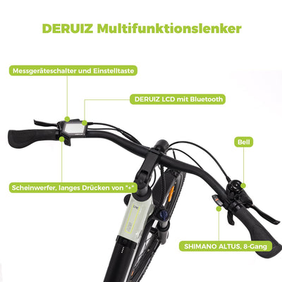 DERUIZ Quartz SUV E-Bike 27,5 Zoll E-Mountainbike mit 644Wh Akku, 250W 55Nm Motor, Hydraulische Bremsen, 8-Gang-Kettenschaltung, RH 46 cm Offroad & City Elektrofahrrad für Damen und Herren, Max 150km