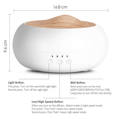 SALKING Aroma Diffuser, 250ml Ultraschall Öl Aromatherapie Diffusor für ätherische Öle, Raumbefeuchter Elektrisch Duftlampe, Warmweiß Licht Weiß Holzmaserung Diffusor für Zuhause Büro Oder Yoga