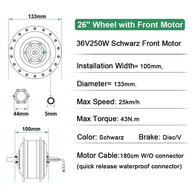 SHIMOST 26 Zoll E-Bike Umbausatz Conversion Kit 36V250W Frontmotor für Vorderrad mit Scheinwerfer, Controller, LCD, PAS Sensor, Daumengas