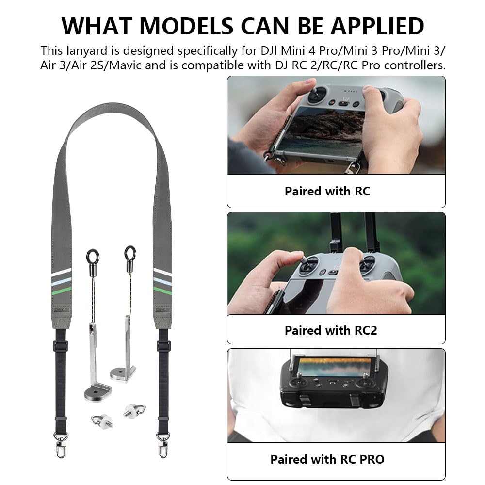 ZOYDP Gurt für DJI RC/RC 2/Rc Pro Controller, Halsband Tragegurt für DJI Mini 4 Pro/Mini 3 pro/Mavic 3/Air 3S, Verstellbarer Gurt Schlüsselband, Lanyard Zubehör für Drohnenfernbedienung