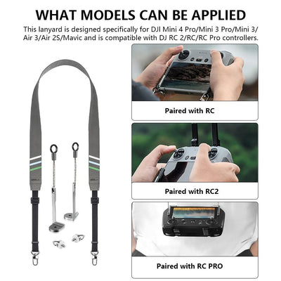 ZOYDP Gurt für DJI RC/RC 2/Rc Pro Controller, Halsband Tragegurt für DJI Mini 4 Pro/Mini 3 pro/Mavic 3/Air 3S, Verstellbarer Gurt Schlüsselband, Lanyard Zubehör für Drohnenfernbedienung