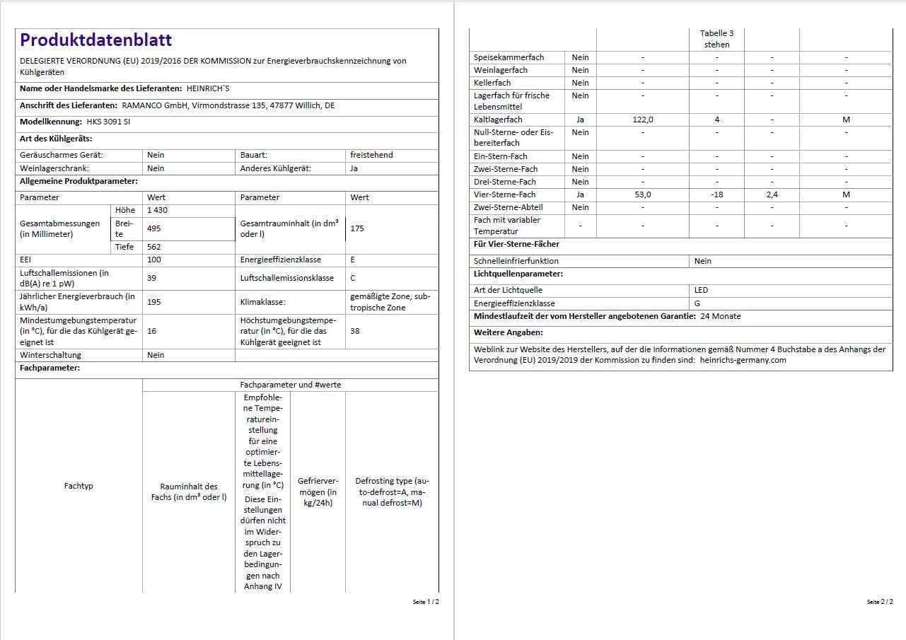 Heinrich´s Kühlgefrierkombination 175Liter, Kühlvolumen 122L, Gefrierfach 53L,LED Innenraumbeleuchtung, Kühlschrank Türanschlag wechselbar, leise 39dB,große Tiefkühlboxen, 7 Temperaturstufen,inox