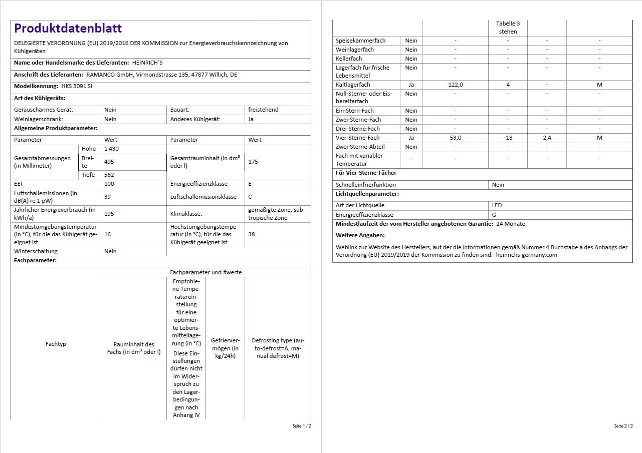 Heinrich´s Kühlgefrierkombination 175Liter, Kühlvolumen 122L, Gefrierfach 53L,LED Innenraumbeleuchtung, Kühlschrank Türanschlag wechselbar, leise 39dB,große Tiefkühlboxen, 7 Temperaturstufen,inox