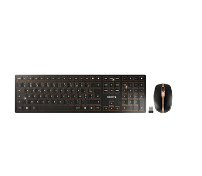 CHERRY DW 9100 SLIM, Kabelloses Tastatur- und Maus-Set, Französisches Layout (AZERTY), Bluetooth & 2,4 GHz Funk, Leise Tasten, Wiederaufladbar, Schwarz-Bronze