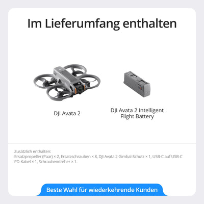 DJI Avata 2: FPV-Drohne mit 4K-Kamera, immersiver Flug, Propellerschutz, einfache Flips/Rollen, superweites 155° Sichtfeld, kompatibel mit RC Motion 3