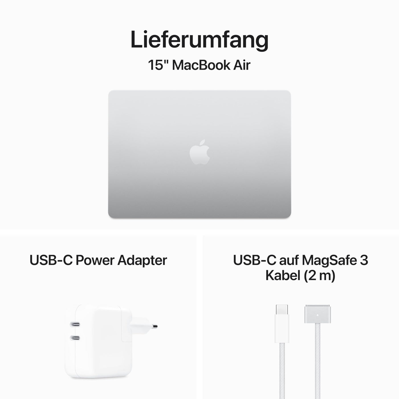 Apple 2024 15" MacBook Air Laptop mit M3 Chip: 15,3" Liquid Retina Display, 16 GB gemeinsamer Arbeitsspeicher, 512 GB SSD Speicher, beleuchtete Tastatur, 1080p FaceTime HD Kamera, Touch ID, Silber