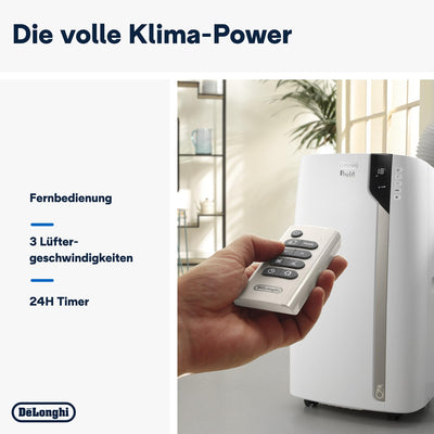 De'Longhi Pinguino PAC EX93 sehr leises Klimagerät mit Abluftschlauch, Whisper Technology - mobile Klimaanlage für Räume bis 85m³, 60dB(A), 3 Ventilatorgeschwindigkeiten, Entfeuchtungsfunktion, Weiß