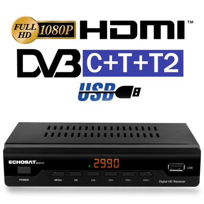 Kabelreceiver Kabel Receiver Receiver für digitales Kabelfernsehen 2990 Combo DVB-C (HDTV,DVB-C / C2, DVB-T/T2, HDMI, SCART, USB 2.0, WLAN optional) + HDMI Kabel