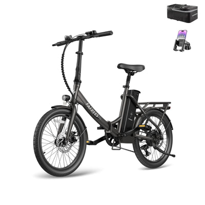Fafrees F20 Lasting Premium City Faltrad Ebike | 250W Elektrofahrrad mit 36V 18.2Ah Akku (140kg Tragkraft) | StVZO-Zugelassen | Effiziente Fahrt (Hecktasche + Handyhalterung, Schwarz)