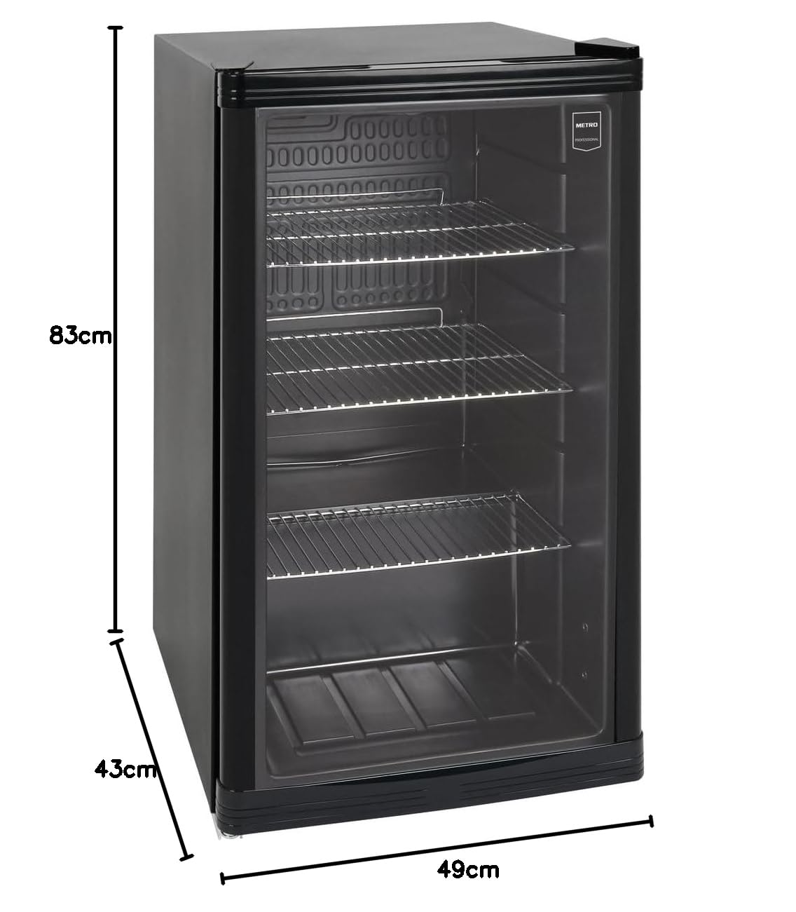 METRO Professional Mini-Kühlschrank GPC1088, 88 L, 1.052 kWh/24h, 3 Edelstahl-Drahtböden, schwarz