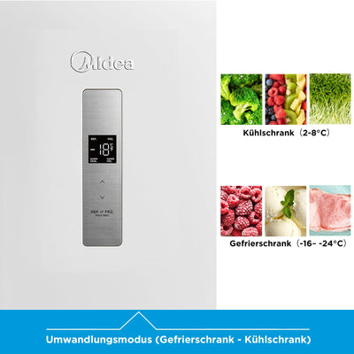 Midea MDRU333FZE01 Gefrierschrank/Kühlschrank/238L/172,2 cm hoch/NoFrost/Flexible Kühl- und Gefrierfunktion/Superkühl/Große Fächer/Zero Clearance/Easy Open Handgriff/Wechselbarer Türanschlag/Weiß
