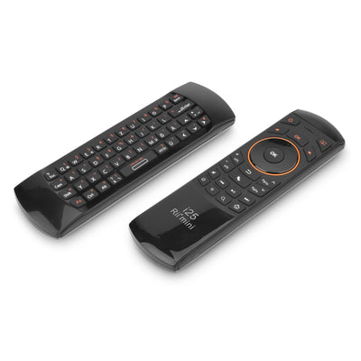 Rii Air Mouse mit 6 Axis Gyroskop, Tastatur Maus Set Kabellos ist Wiederaufladbar, Universalfernbedienung für HTPC/TV Box, PC Fernbedienung mit IR-Lernfunktion, QWERTZ, 2.4GHz, Schwarz