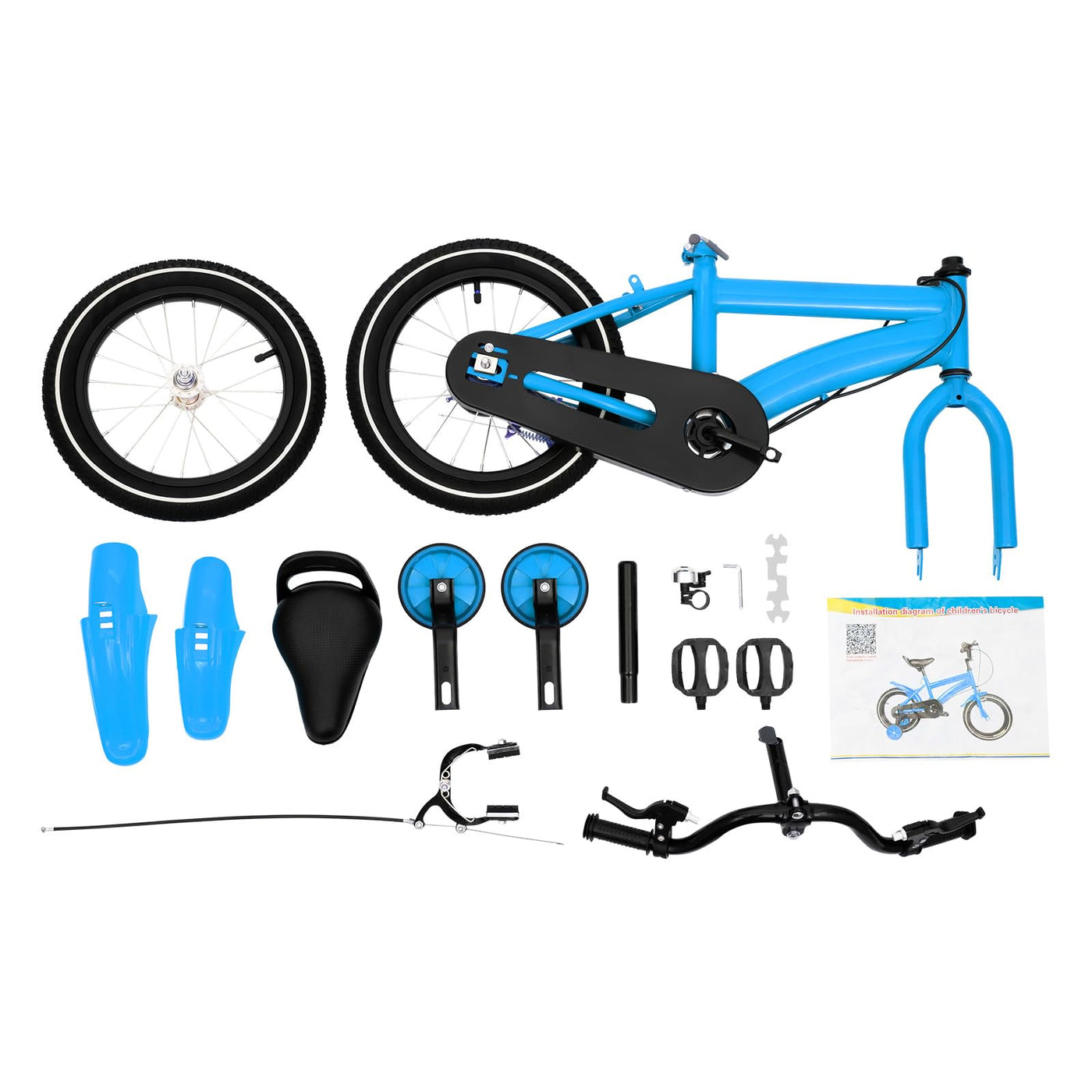 14" Kinderfahrrad Jungen MäDchen Lauflernrad HöHenverstellbare Kinder Freestyle Jungenfahrrad Stil Unisex Kinderrad Rad Mountainbike Bike Mit Hilfsrad+Chutzblech+Klingel Bis TragfäHigkeit 50Kg (Blau)