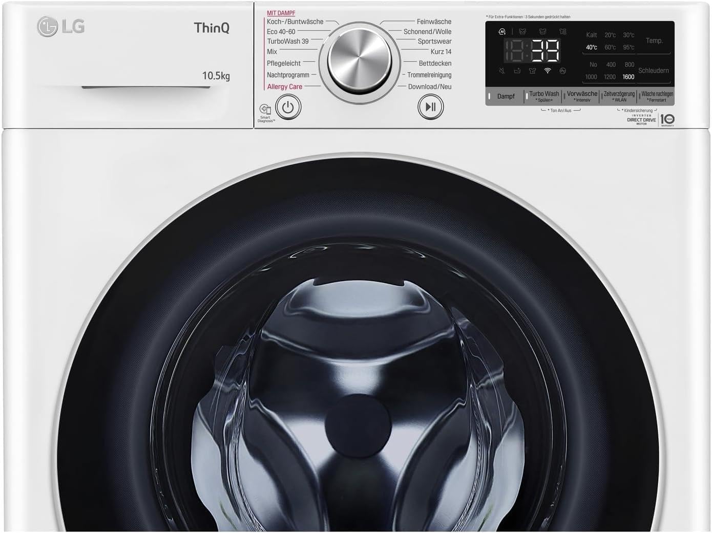 LG Electronics Waschmaschine 10,5 kg AI DD Steam TurboWash 360° ThinQ Neue Wohlfühl-Trommel F6WV710P1 Weiß