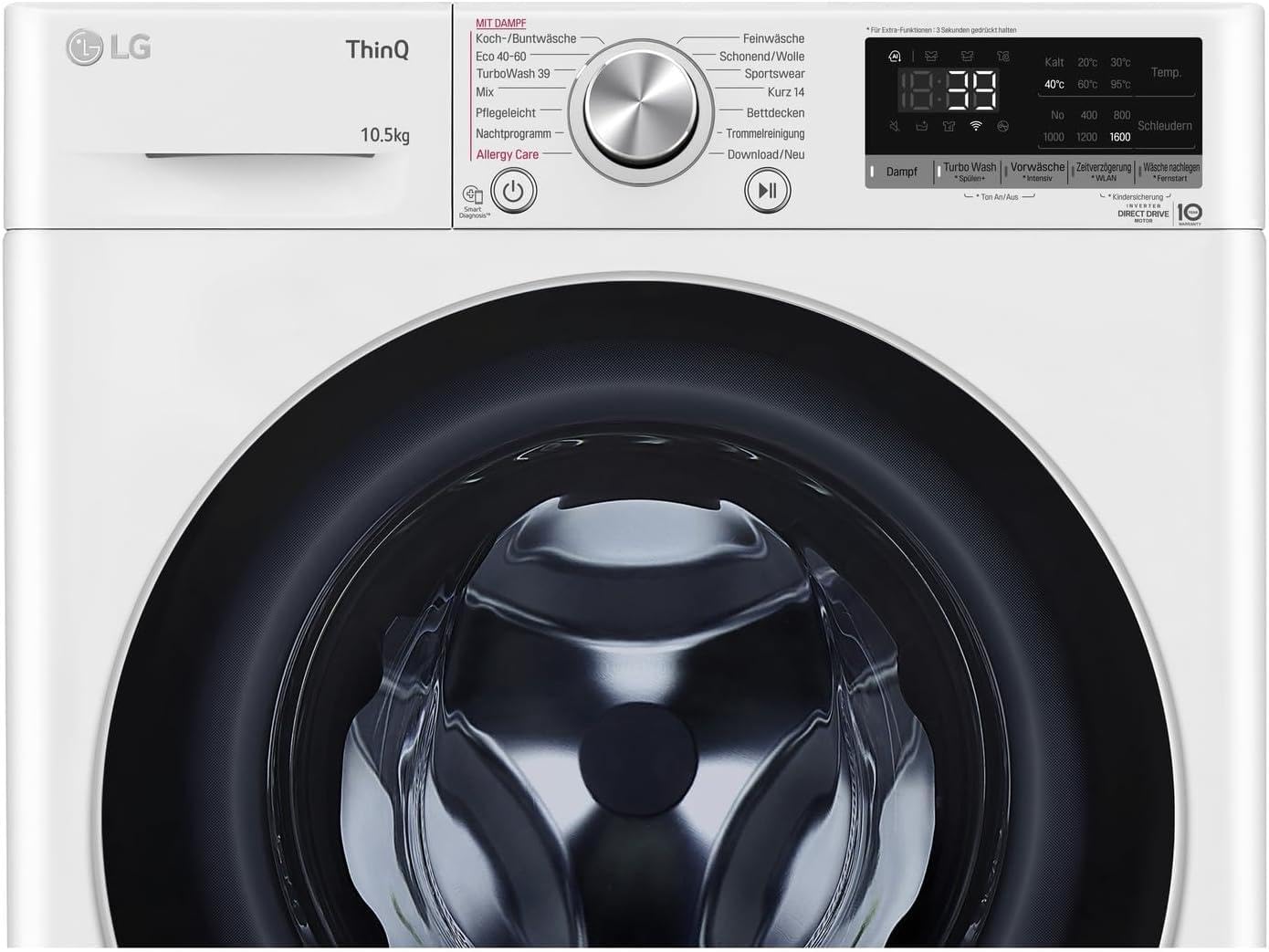 LG Electronics Waschmaschine 10,5 kg AI DD Steam TurboWash 360° ThinQ Neue Wohlfühl-Trommel F6WV710P1 Weiß