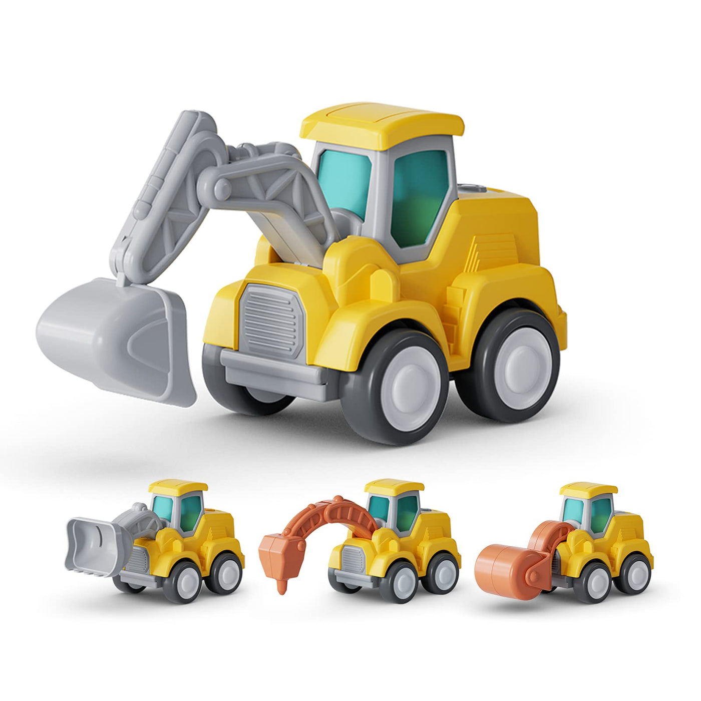 CARLORBO Auto Spielzeug Traktor Bagger Kinder 2 Jahre - Baufahrzeuge kinderspielzeug ab 18 Monate 3 Jahre Drücken und Losfahren Sandspielzeug Geschenk für Junge Mädchen (4 pcs)