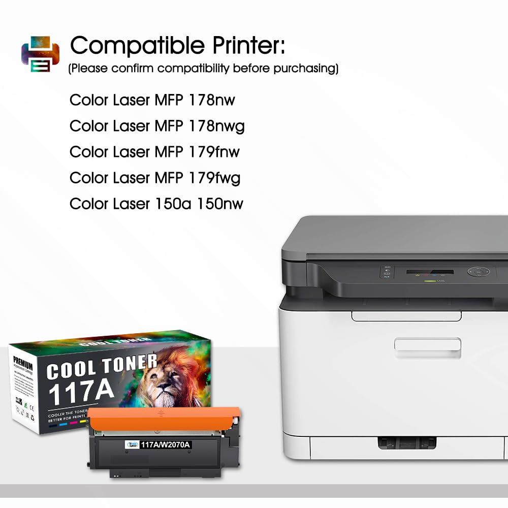 Cool Toner Kompatibel für HP 117A Toner Set als Ersatz für Color Laser MFP 178nwg 179fwg 150nw 179fnw 150a 178nw W2070A W2071A W2072A W2073A Tonerkartusche (Schwarz Cyan Gelb Magenta 4er-Pack)