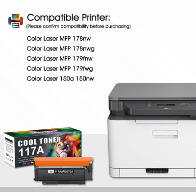 Cool Toner Kompatibel für HP 117A Toner Set als Ersatz für Color Laser MFP 178nwg 179fwg 150nw 179fnw 150a 178nw W2070A W2071A W2072A W2073A Tonerkartusche (Schwarz Cyan Gelb Magenta 4er-Pack)