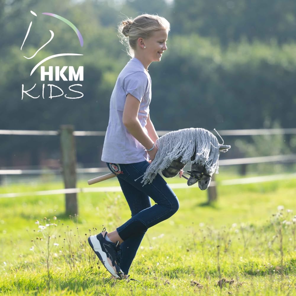 HKM Kids Hobby Horse, Apfelschimmel, Grau, mit Halfter und Führstrick in Blau, Steckenpferd für Kinder, Pferde Spielzeug
