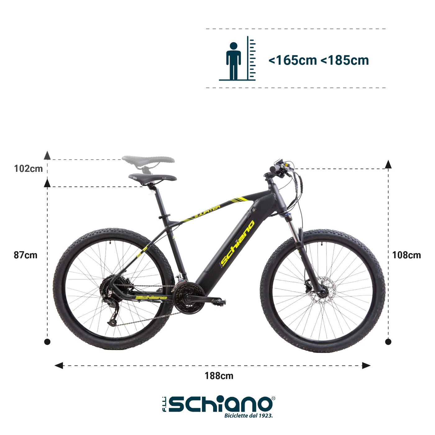 F.lli Schiano E-Jupiter, E Bike Mountainbike, 27.5 Zoll, 36V 14Ah Abnehmbarer Akku, Motor 250W 50Nm, MTB Ebike für Herren/Damen, Schwarz-Gelb