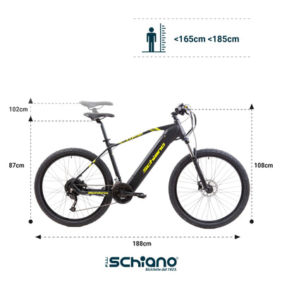 F.lli Schiano E-Jupiter, E Bike Mountainbike, 27.5 Zoll, 36V 14Ah Abnehmbarer Akku, Motor 250W 50Nm, MTB Ebike für Herren/Damen, Schwarz-Gelb