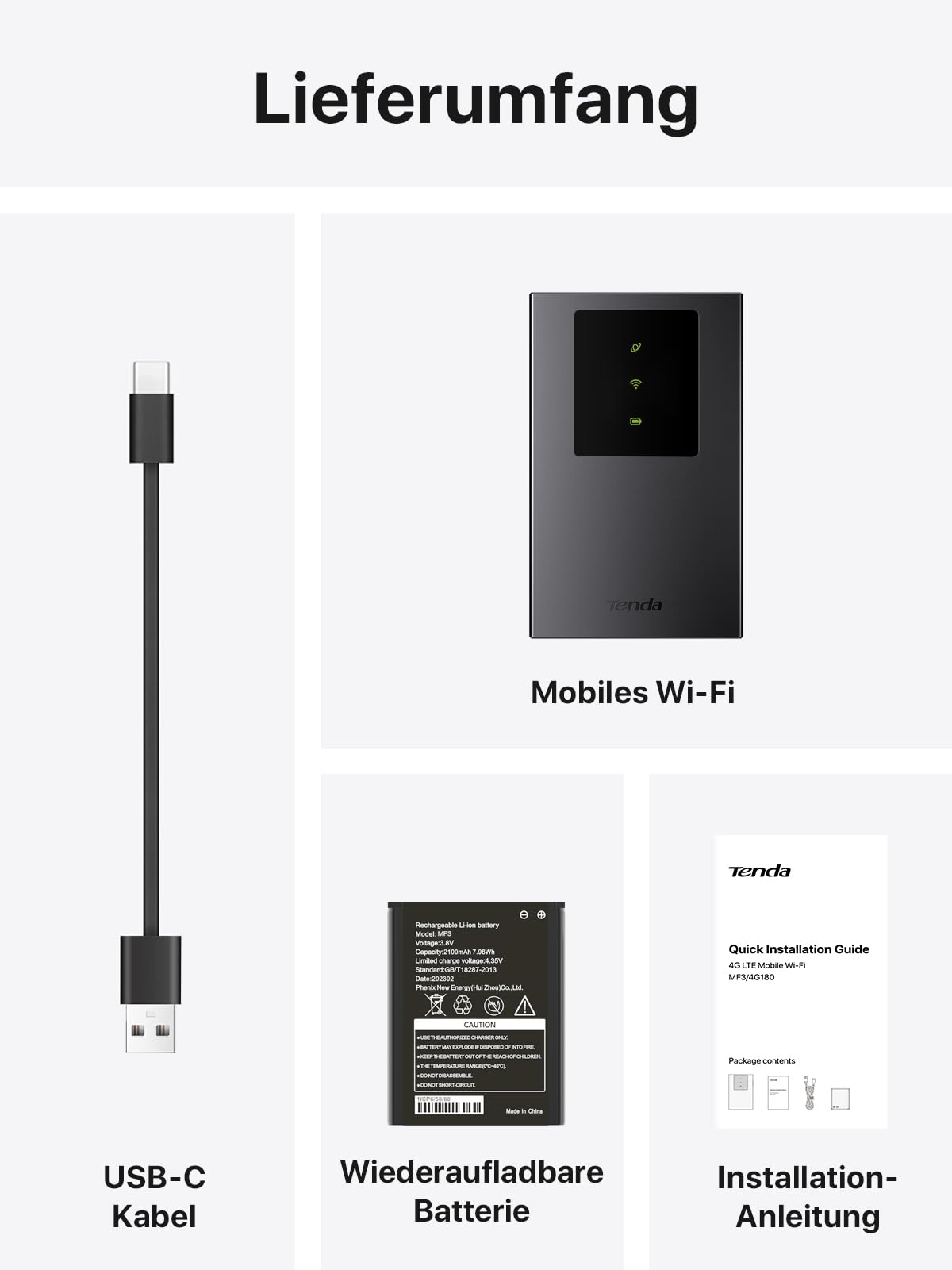 Tenda MF3 Mobiler WLAN Router für SIM-Karten, AX300 Wi-Fi 6 Tragbarer Hotspot, 2100mAh Akku, USB-C-Port, Plug & Play, WPA3, 4G-Modem, MiFi, Mini-Größe, kompatibel mit Nano-SIM-Karten
