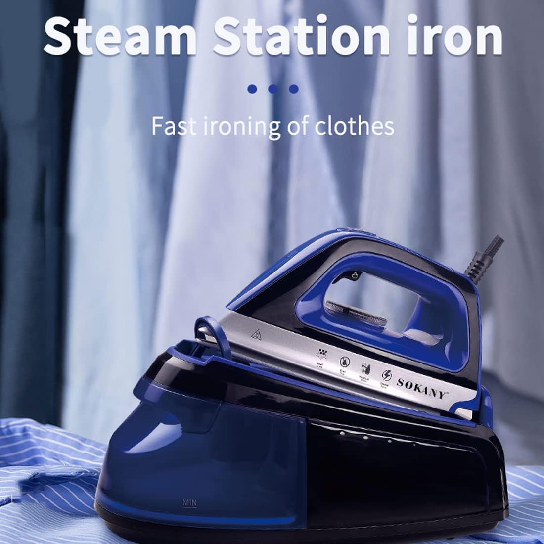 SOKANY SK-188 Anti-Kalk Dampfbügelstation, Keramiksohle Dampfbügeleisen, Leistungsstark 2400W, Wassertank 1,2L | Calc Clear-Technologie | Automatische Abschaltung