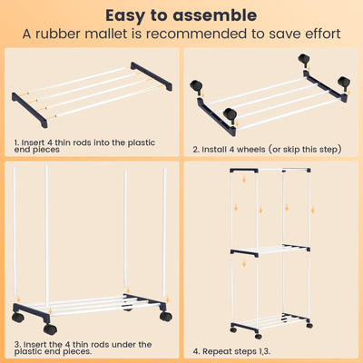 johgee Kleines Wäscheständer, Freistehender Handtuchhalter, Platzsparender Wäschetrockner Turm mit Rollen, Indoor-Trockenständer für Bäder, Wohnungen und Waschküchen 3 Ebenen