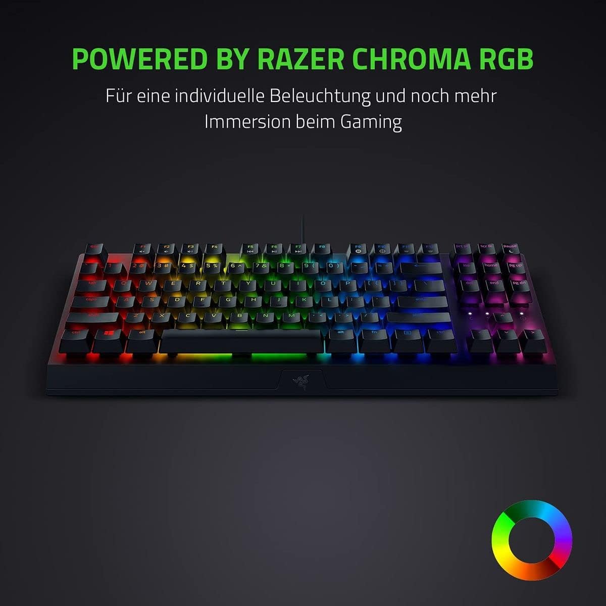 Razer BlackWidow V3 Tenkeyless (Green Switch) - Mechanische Gaming-Tastatur ohne Ziffernblock (Klickende Mechanische Switches, Kompakt, Voll Programmierbare Tasten) QWERTZ DE-Layout | Schwarz