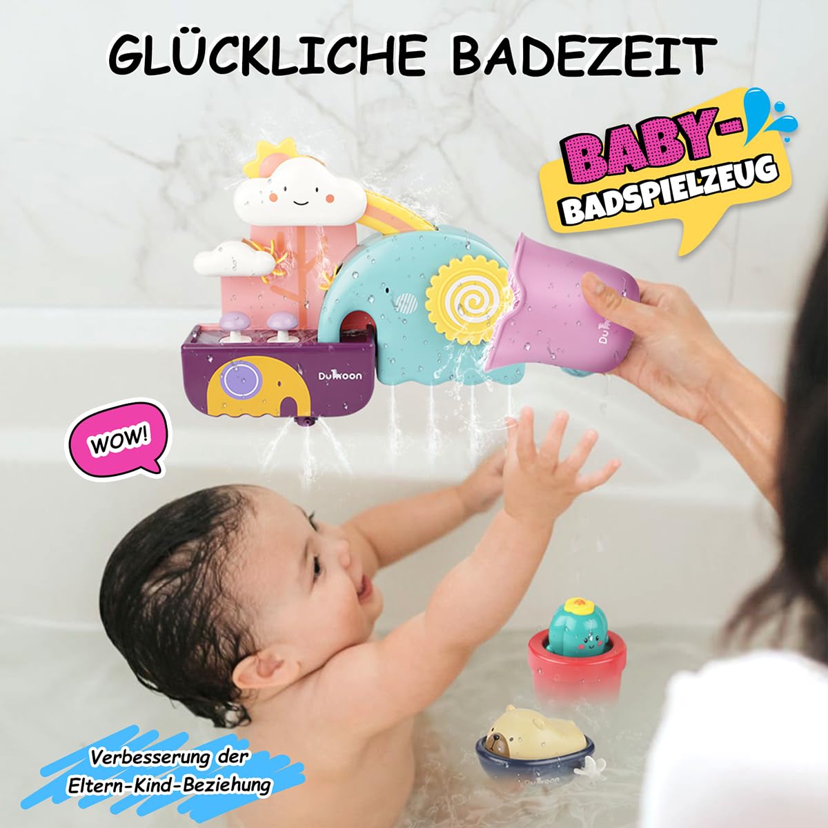 GILOBABY Badewannenspielzeug Set, Badespielzeug Baby Badewannen Spielzeug, Wasserspielzeug Kinder mit Tasse, Bär und Kaktus, Babyspielzeug Geschenk für Jungen und Mädchen Geburtstag ab 6 Monate