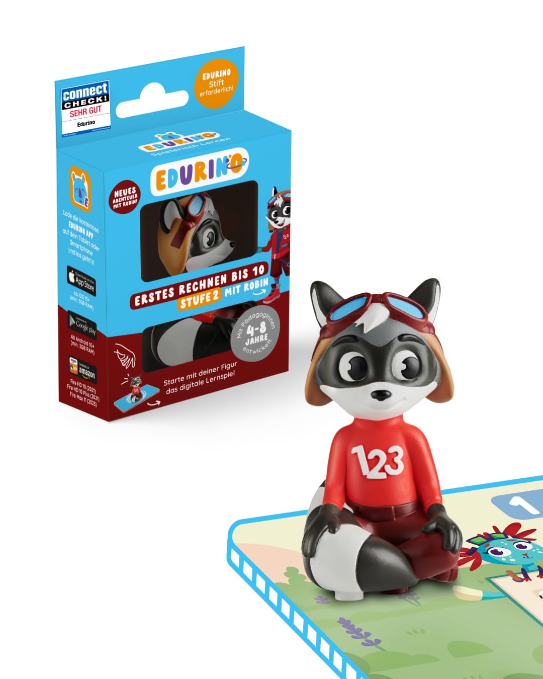 Edurino Figur Robin Erstes Rechnen bis 10 (Stufe 2) ab 4 Jahren inkl. App | Innovatives und digitales Lernspiel | Zahlenverständnis | Zahlen sortieren & ordnen | Erstes Plus- & Minusrechnen