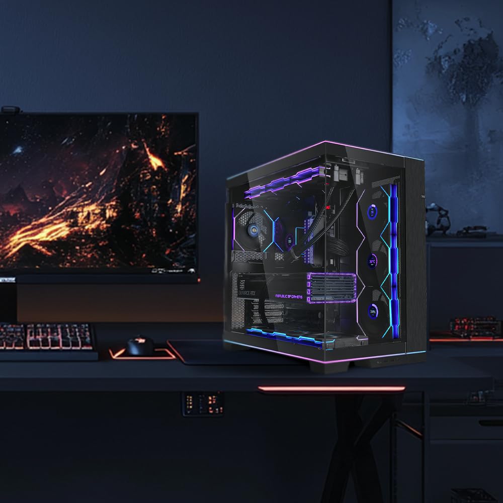 Lian Li O11D EVO RGB Gaming PC Gehäuse ATX Schwarz - Midi Tower PC Gehäuse mit RGB-Beleuchtung, Grafikkarten bis 455 mm, bis zu 420 mm Radiatoren, Black PC Case Stahl, Aluminium, Gehärtetes Glas