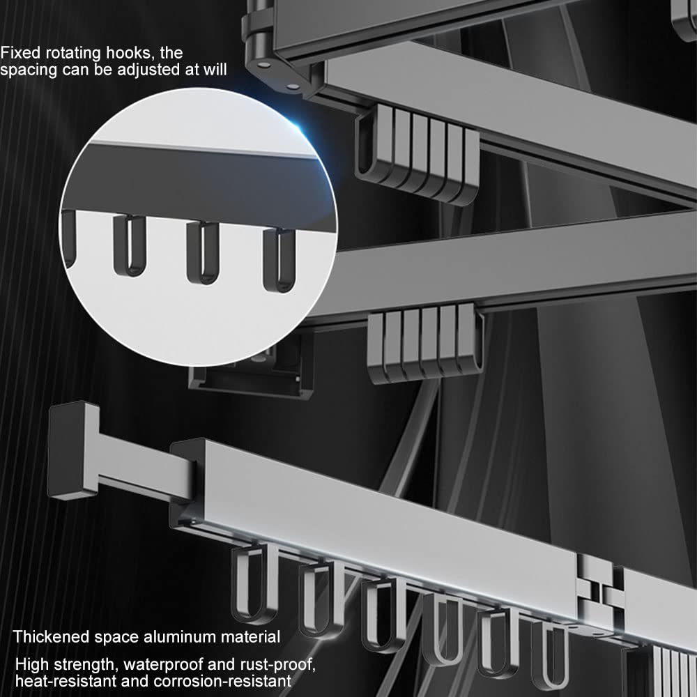 Wäscheständer zur Wandmontage, einziehbarer Kleiderständer mit Haken, 360° drehbar, dreifach zusammenklappbar, Wäscheständer für Balkon, Wäsche, Badezimmer (schwarz)