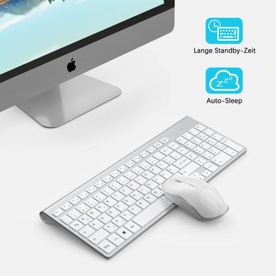 JOYACCESS J Tastatur Maus Set Kabellos, 2.4G Ultra Dünne Funktastatur mit Maus, Ergonomischer und Leise 2400DPI Optische Maus für PC/Laptop/Smart TV(QWERTZ, Deutsches Layout) - Schwarz und Grau