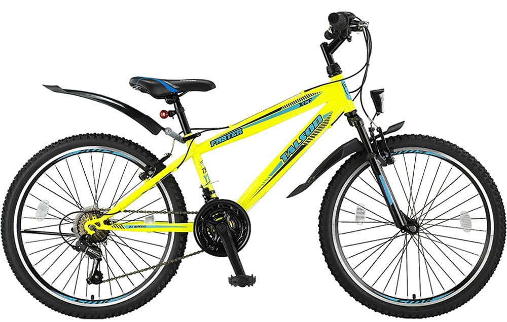 Talson 24 Zoll Mountainbike Fahrrad mit Gabelfederung & Beleuchtung 21-Gang FST Gelb