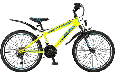 Talson 24 Zoll Mountainbike Fahrrad mit Gabelfederung & Beleuchtung 21-Gang FST Gelb